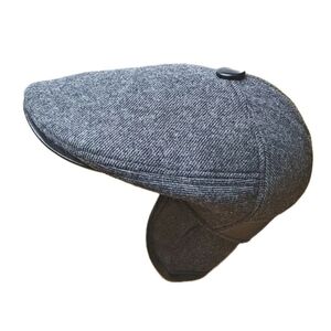 Vtg Siggi Wool Flat Cap Fold Out Ear Neck Flaps Charcoal Gray Winter Ski Cap